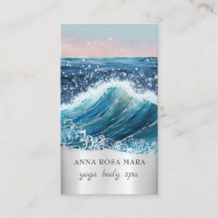 *~* QR Ornate Beach Sand Vågar Sea Ocean AR7 Visitkort