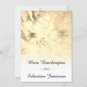 *~* QR OSA Blommigt Glitter Guld Sepia Bröllop Inbjudningar