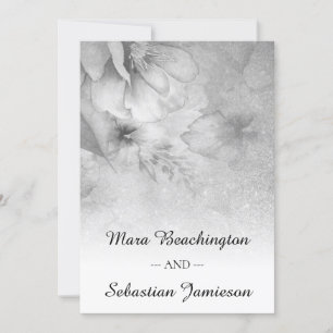 *~* QR OSA Blommigt Glitter Silver Grått Bröllop Inbjudningar