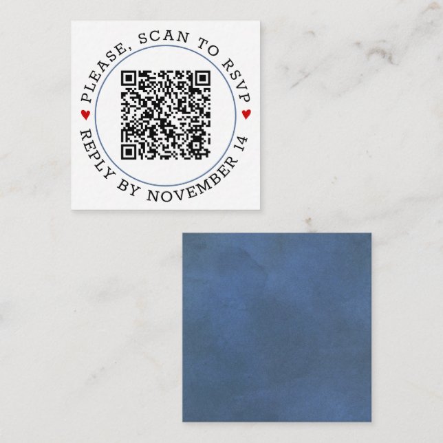 QR OSA blue gräns och hearts bröllop Tilläggskort (Fram/baksida)