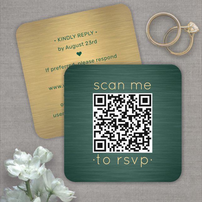 QR OSA Bröllop Information om Grönten Guld Fyrkantigt Visitkort (Skapare uppladdad)
