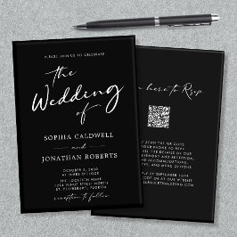QR OSA Calligraphy Black and White Bröllop I Inbjudningar