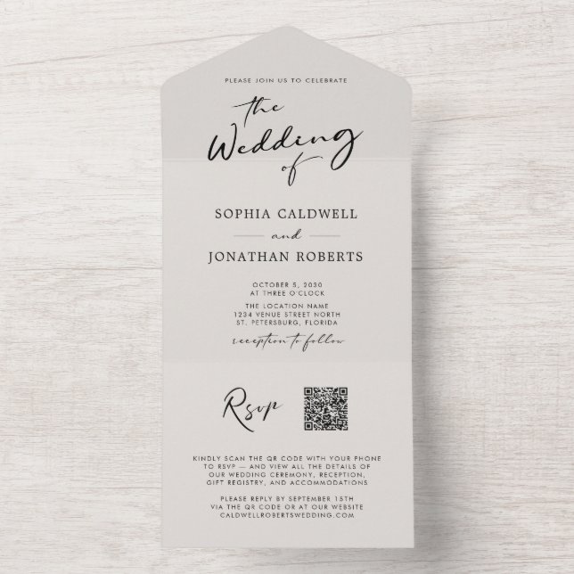 QR OSA Calligraphy Elegant Eggshell Bröllop (Insida)