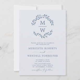 QR OSA Dusty Blue Monogram WAN Bröllop in Inbjudningar