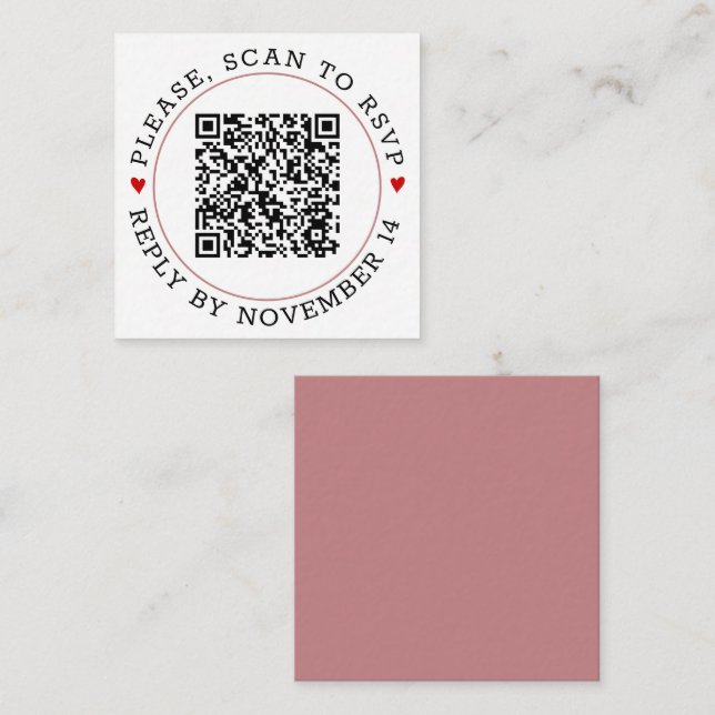 QR OSA dusty ro gräns och hjärta bröllop Tilläggskort (Fram/baksida)