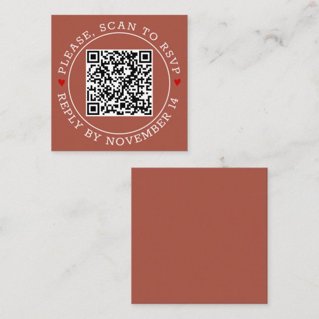 QR OSA gräns och hearts terracotta bröllop Tilläggskort (Fram/baksida)