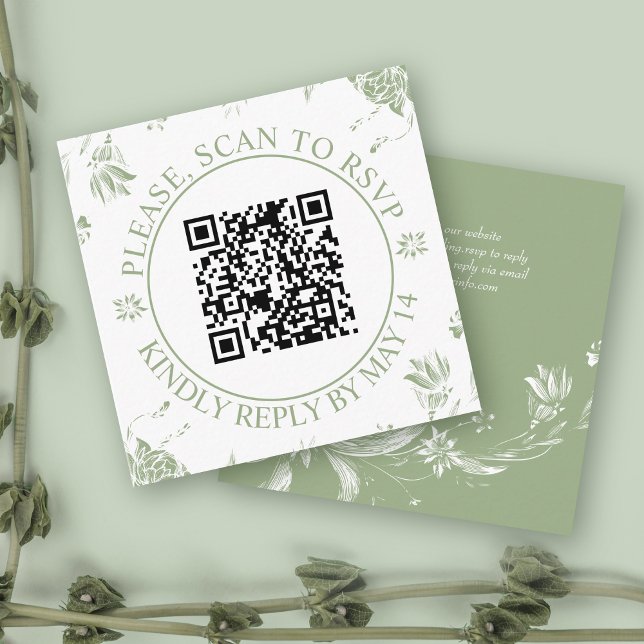 QR-OSA, grönt blommor blommigt bröllop Tilläggskort (Skapare uppladdad)