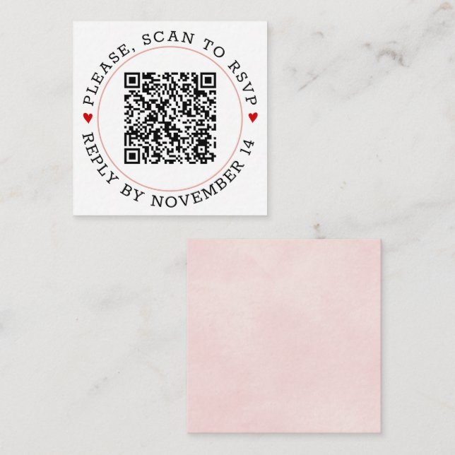 QR-OSA ljusa rosa gräns och hjärta bröllop Tilläggskort (Fram/baksida)