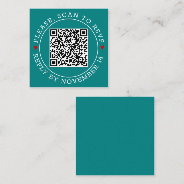 QR-OSA med gräns-hjärtan tealblått bröllop Tilläggskort (Fram/baksida)