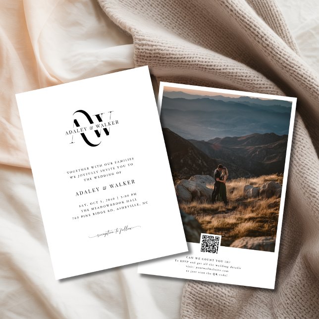 QR OSA Monogram Rustic Sunset Photo Bröllop Inbjudningar (Skapare uppladdad)