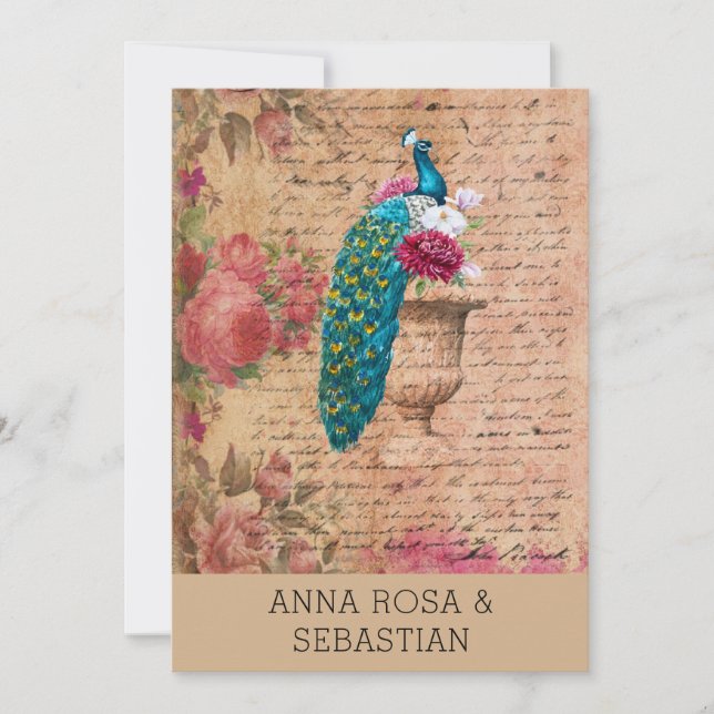 *~* QR OSA Peacock Vinaage Victorian AR24 Bröllop Inbjudningar (Framsida)
