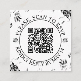 QR-OSA, svartvita blommor blommigt bröllop Tilläggskort