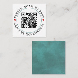 QR OSA teal blue gräns och hearts bröllop Tilläggskort
