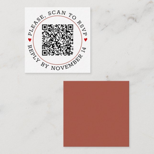 QR OSA terracotta gräns med hjärta bröllop Tilläggskort (Fram/baksida)