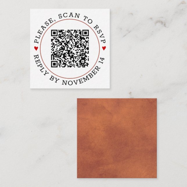 QR OSA terracotta gräns och hjärta bröllop Tilläggskort (Fram/baksida)