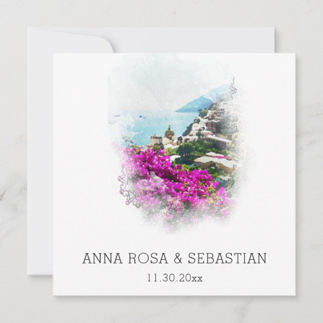 *~* QR POSITANO Italien Flowers AR20 OSA Bröllop Inbjudningar (Framsida)