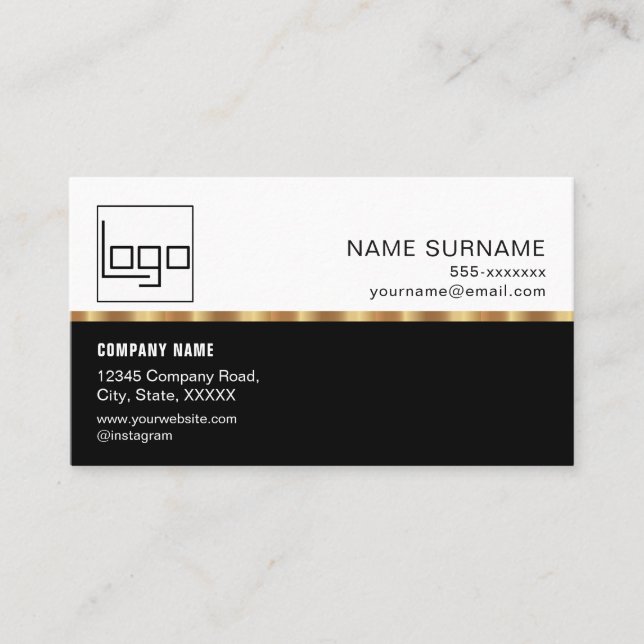 QR Professionell Anpassningsbar Logotyp Black Guld Visitkort (Framsida)