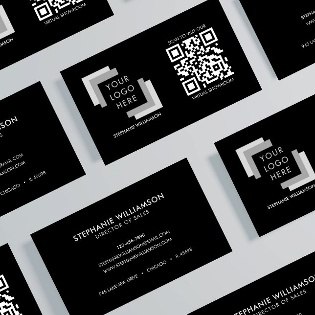 QR Professionell Anpassningsbar Logotyp Black Mode Visitkort (Skapare uppladdad)