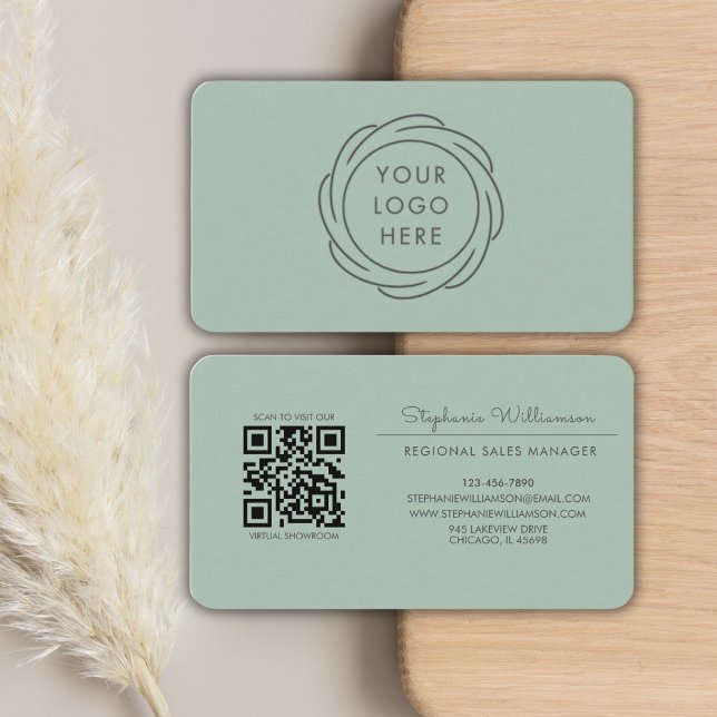 QR Professionell Logotyp Sage Grönt Modern Visitkort (Skapare uppladdad)