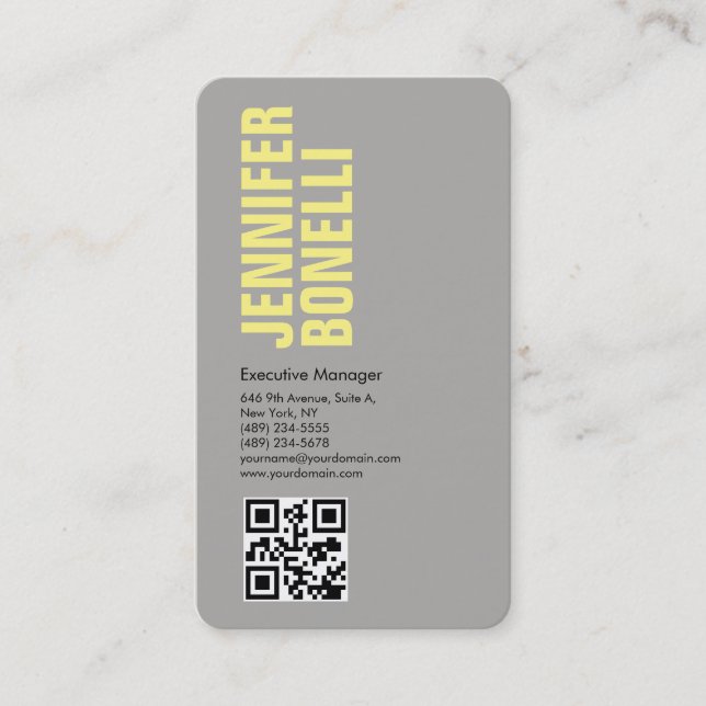 QR professionell minimalistisk fet grått-gult Visitkort (Framsida)