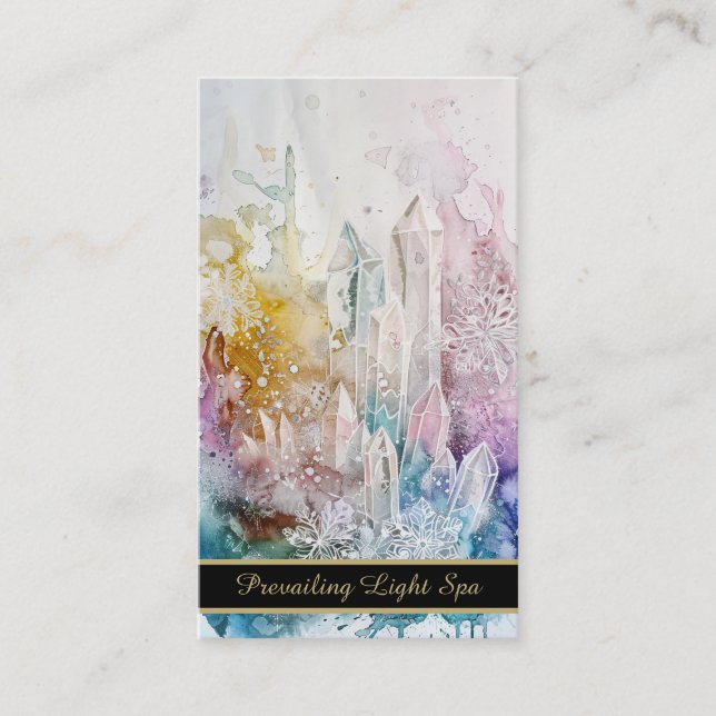 *~* QR Rainbow Artsy Drip Crystals AP90 Guld Visitkort (Framsida)