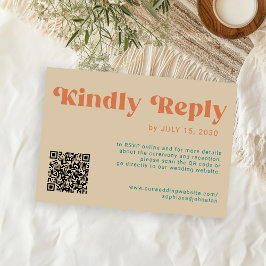 QR retro groovy fet orange beige online bröllop OSA Kort