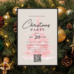 QR Röd julgran julparty Inbjudningar