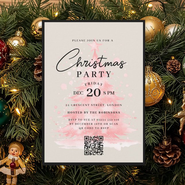 QR Röd julgran julparty Inbjudningar (QR Red Christmas Tree Christmas Party Invitation)