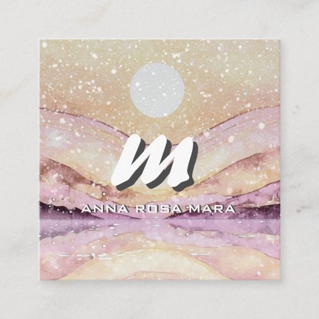 *~* QR  ROSA Abstrakt liggande natur AP93 Fyrkantigt Visitkort (Framsida)