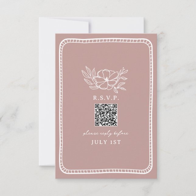 QR Rosa Blommigt Bröllop QR OSA  Kort (Framsida)