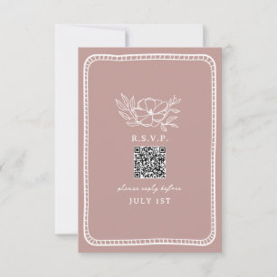 QR Rosa Blommigt Bröllop QR OSA Kort