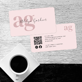 QR Rosa Monogram Script Social Media Visitkort