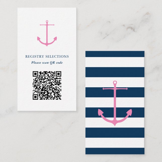 QR Rosa Navy Nautical Möhippa Registry Tilläggskort (Fram/baksida)
