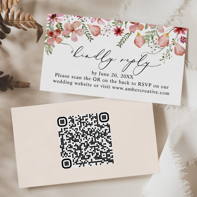 QR Rosa Peach Bröllop OSA-enhetskort Visitkort (Skapare uppladdad)