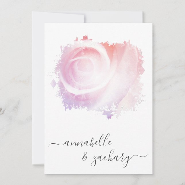 *~* QR  Rosa ros OSA AR8 Classy Bröllop Inv. Inbjudningar (Framsida)