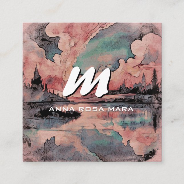 *~* QR Rosa Salmon Modern Abstrakt liggande AP93 Fyrkantigt Visitkort (Framsida)