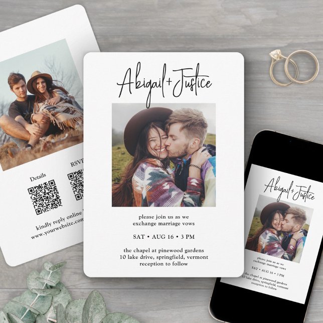 QR RSVP Chic Minimalistisk Allt-i-ett 2 Bilder Brö Inbjudningar (Skapare uppladdad)