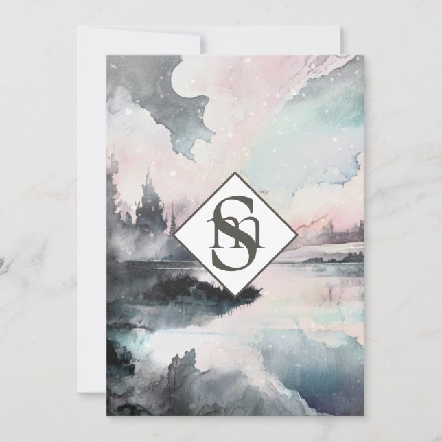 * QR Rustic AR26 Berger Monogram OSA Bröllop Inbjudningar (Framsida)