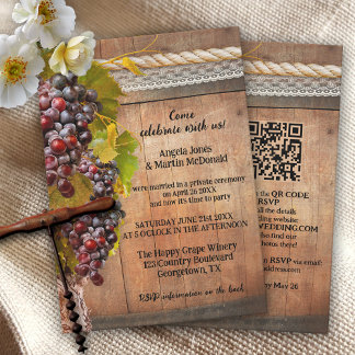 QR Rustic Vin Themard Vineyard efter Bröllop Inbjudningar