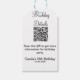 QR-skanna födelsedagsfest detaljer modern 15-årsda Presentetikett