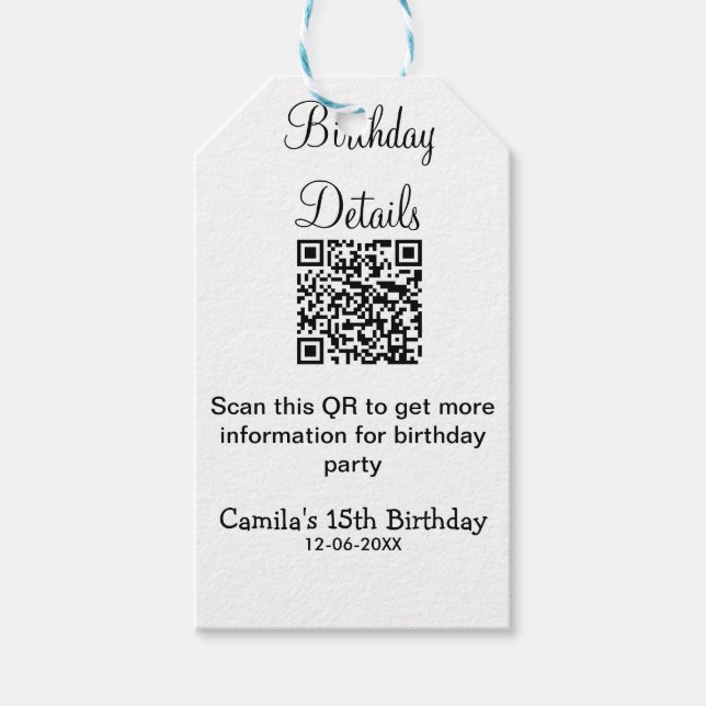 QR-skanna födelsedagsfest detaljer modern 15-årsda Presentetikett (Framsidan)