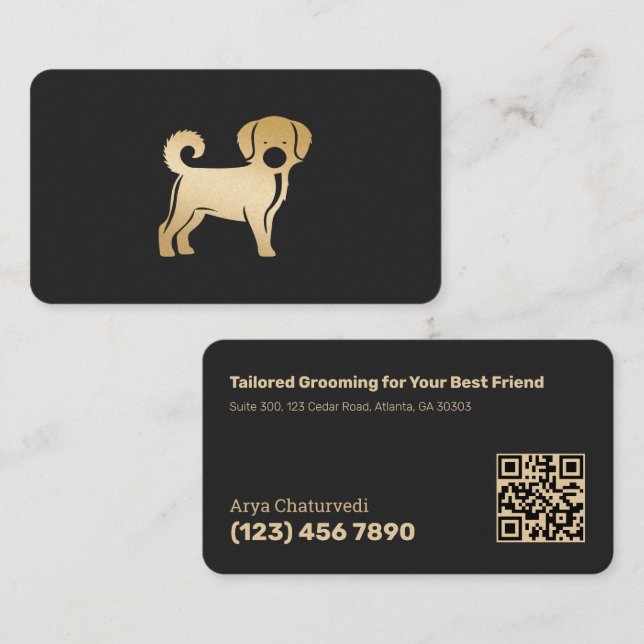 QR-skannerbar Hund Grooming Visitkort (Fram/baksida)