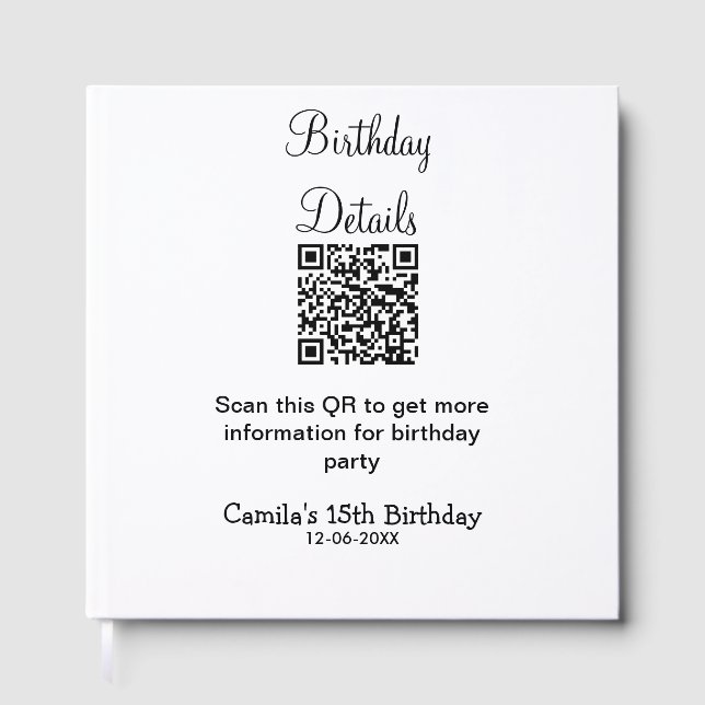 QR-skanning födelsedagsfest detaljer modern 15-års Gästböcker (Framsida)