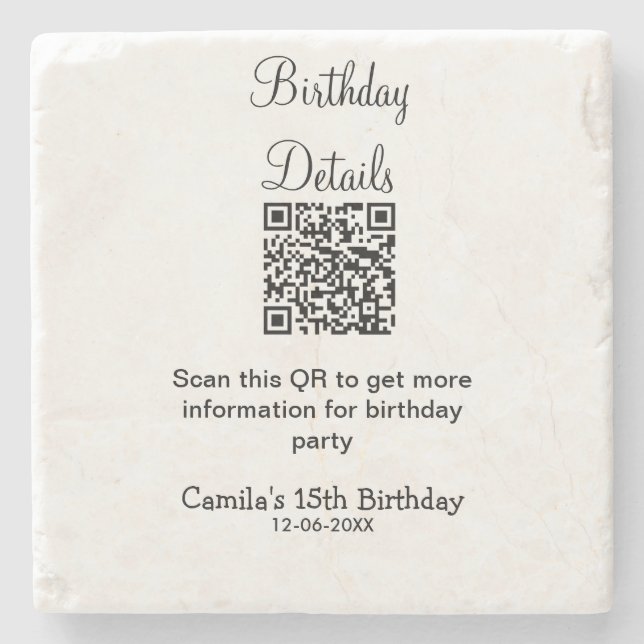QR-skanning födelsedagsfest detaljer modern 15 föd Stenunderlägg (Framsidan)