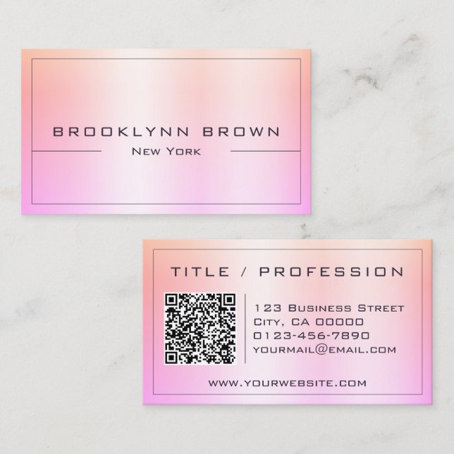 QR-Snyggt Regnbåge Rosa Färg Gradient Classy Visitkort (Fram/baksida)