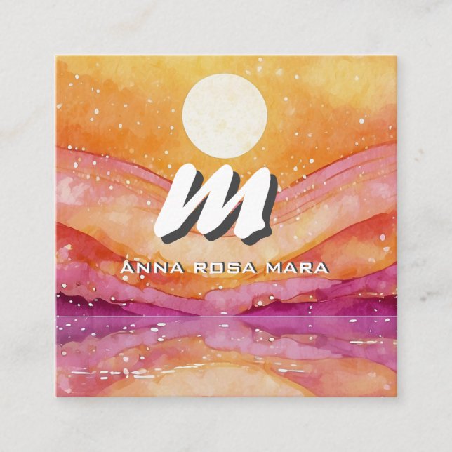 *~* QR SOL Salmon Abstrakt liggande natur AP93 Fyrkantigt Visitkort (Framsida)