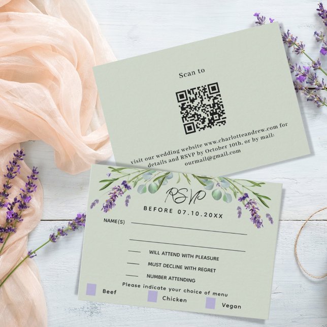 QR-svar på bröllop-menyn i Lavender grönt OSA kort (Skapare uppladdad)