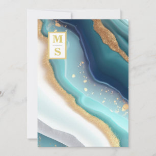 *~ QR TEAL Monogram AR66 OSA Agate Bröllop Inbjudningar