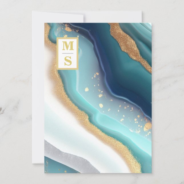 *~ QR TEAL Monogram AR66 OSA Agate Bröllop Inbjudningar (Framsida)