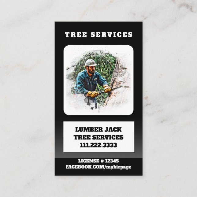 *~* QR Träd Services Lumber Jack Man Artistic Visitkort (Framsida)